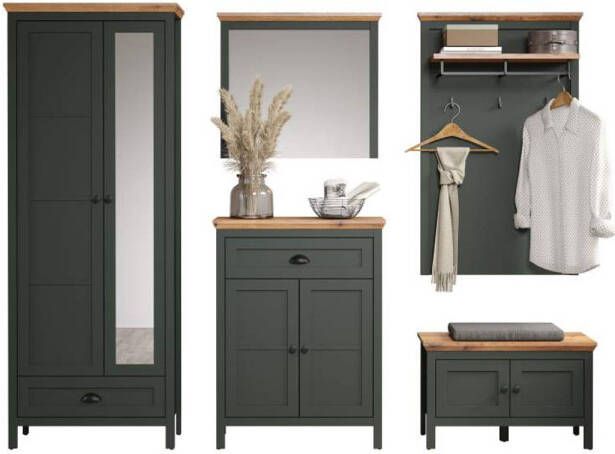 Hioshop Stanton garderobe opstelling groen eik decor.