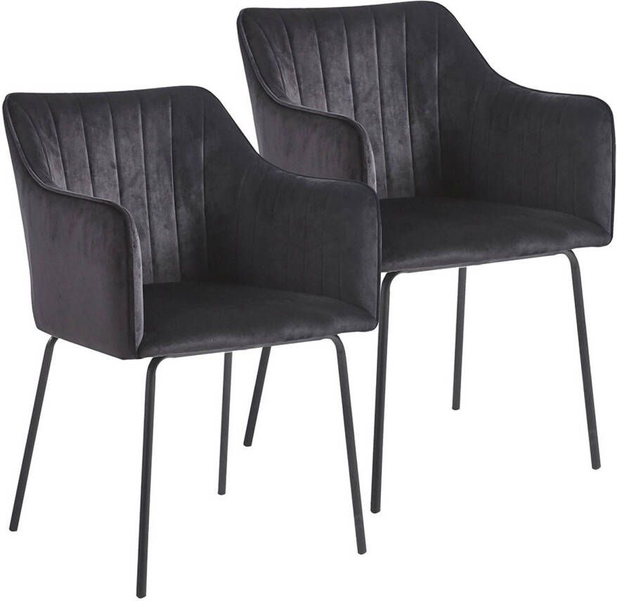 Hioshop Valia2 eetkamerstoel met armleuningen set van 2 stuks. antraciet.