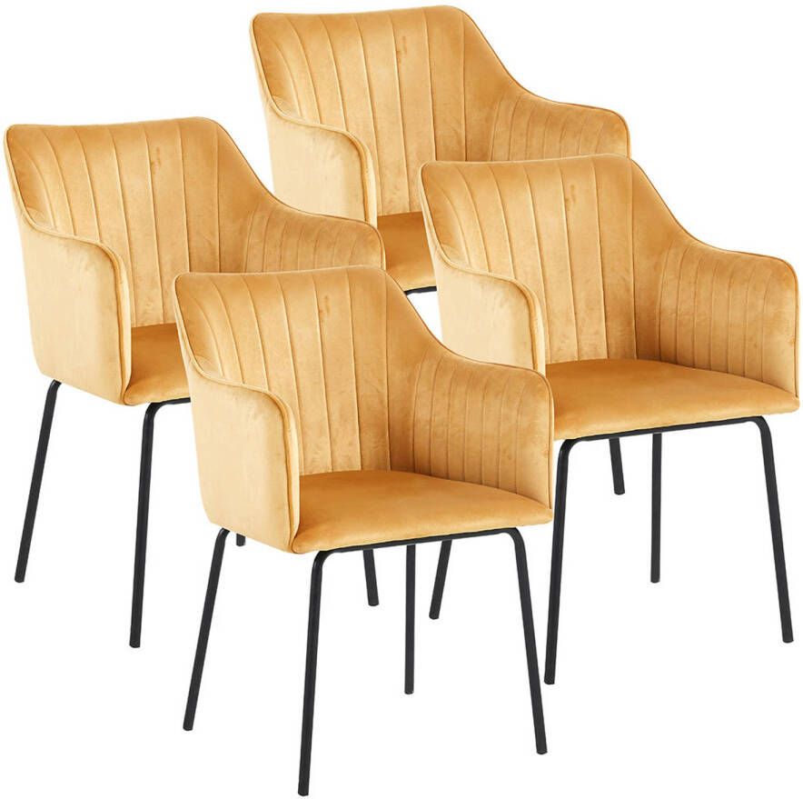 Hioshop Valia4 eetkamerstoel met armleuningen set van 4 stuks. bruin.