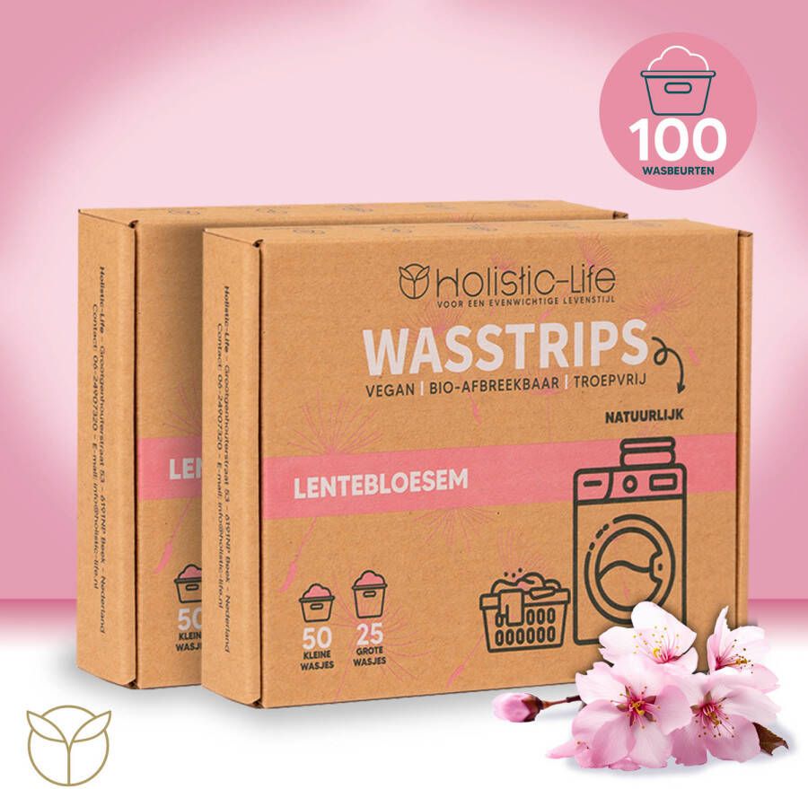 Holistic-Life Natuurlijke Wasmiddeldoekjes Lentebloesem Wasstrips 100 Wasbeurten Incl. Wasverzachter Wasmiddel Wasdoekjes Vegan