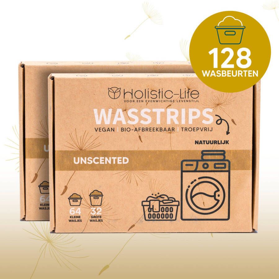 Holistic-Life Natuurlijke Wasmiddeldoekjes Ongeparfumeerde Wasstrips 128 Wasbeurten Incl. Wasverzachter Wasmiddel Wasdoekjes Veg