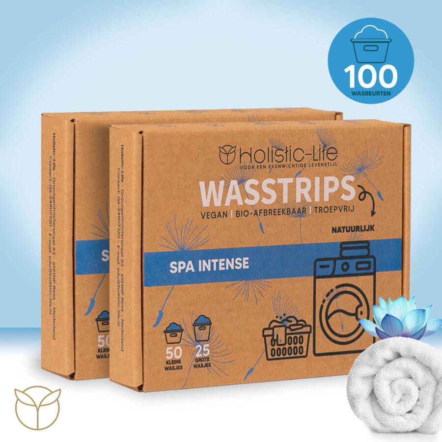 Holistic-Life Natuurlijke Wasmiddeldoekjes Spa Intense Wasstrips 100 Wasbeurten Incl. Wasverzachter Wasmiddel Wasdoekjes Vegan