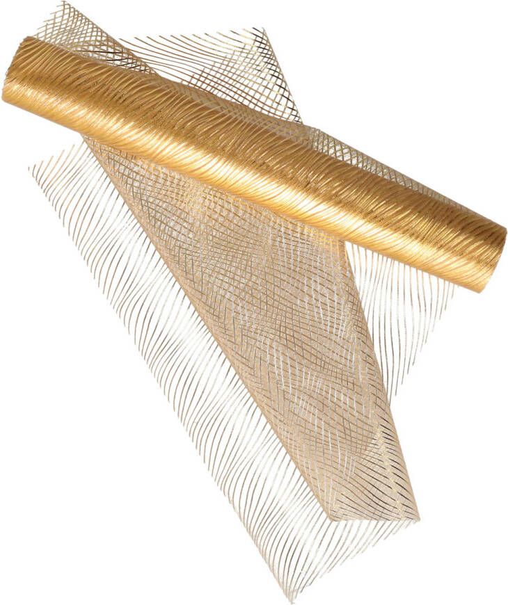 Home & Styling Decoratie stof tafelloper goud 30 x 500 cm Feesttafelkleden