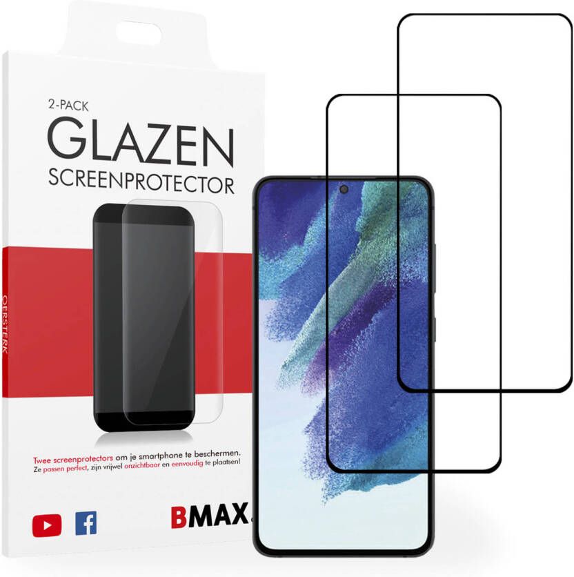 HomeLiving 2-pack BMAX Samsung Galaxy S21 FE Screenprotector Glass Full Cover 2.5D Black Zwart