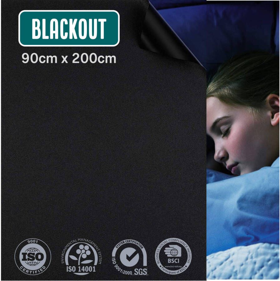 Homewell Verduisteringsdoek 90x200cm Raamfolie Verduisterend Blackout Anti Inkijk Isolerend en Zonwerend Herbruikbaar Statisch – Zwart - Foto 2