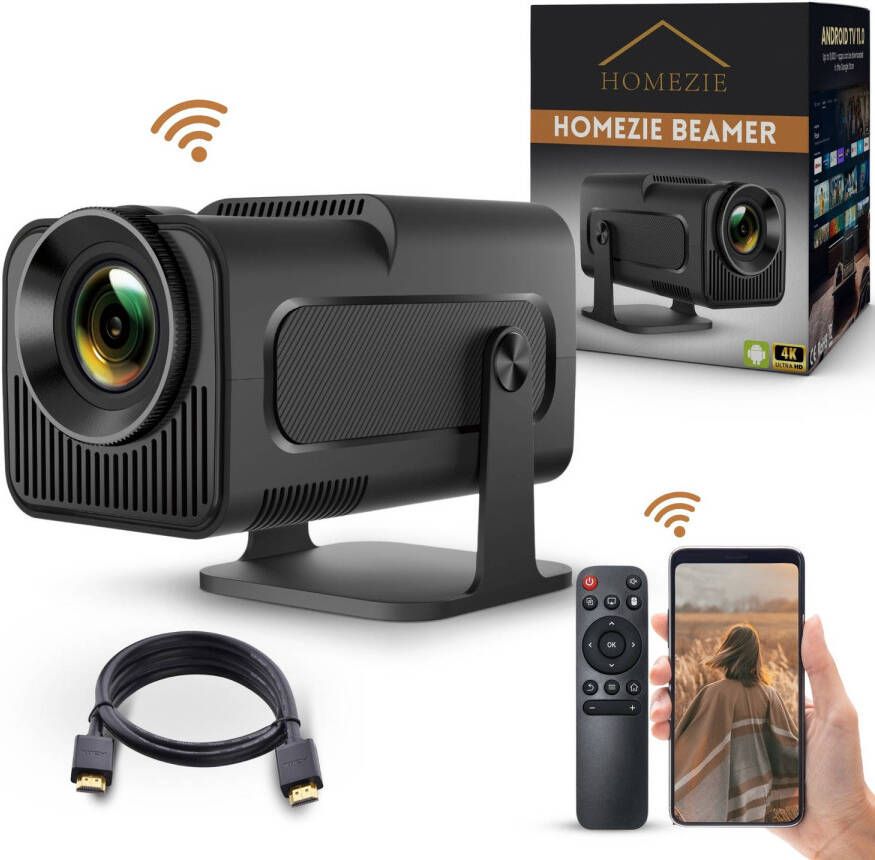 Homezie Beamer 1080P Inclusief HDMI kabel & Afstandsbediening Scherm Spiegelen vanaf iPhone & Android