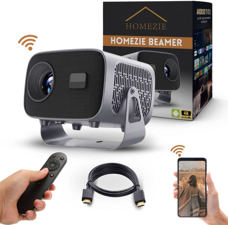 Homezie Beamer Inclusief HDMI kabel & Afstandsbediening Scherm Spiegelen vanaf iPhone & Android