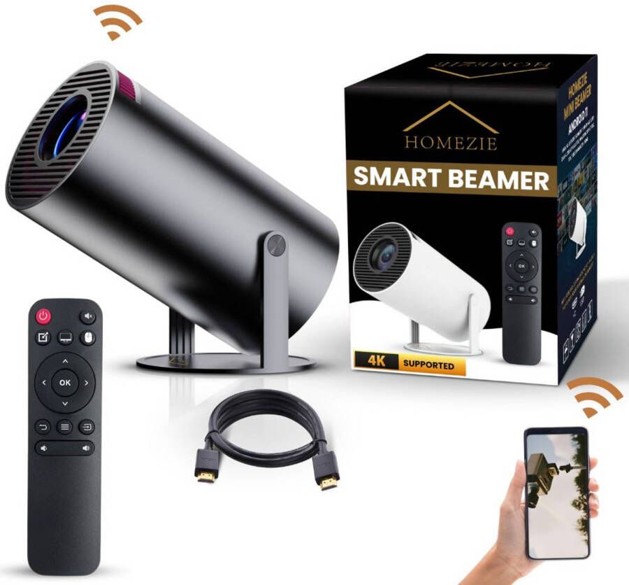 Homezie Beamer Nieuw design Donkergrijs WiFi HDMI Bluetooth 4K support Android 11 Projector