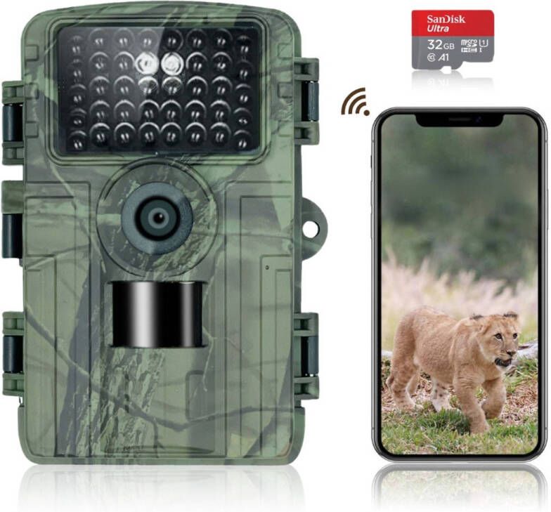 Homezie Furry Wildcamera met nachtzicht 2.7K & 48MP Incl. 32GB sd kaart Met wifi en app IP66 Waterproof