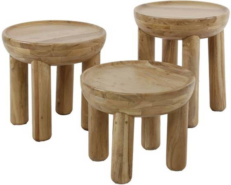 Hoyz Collection Salontafel Massief Rond Massief Acacia Naturel Set van 3