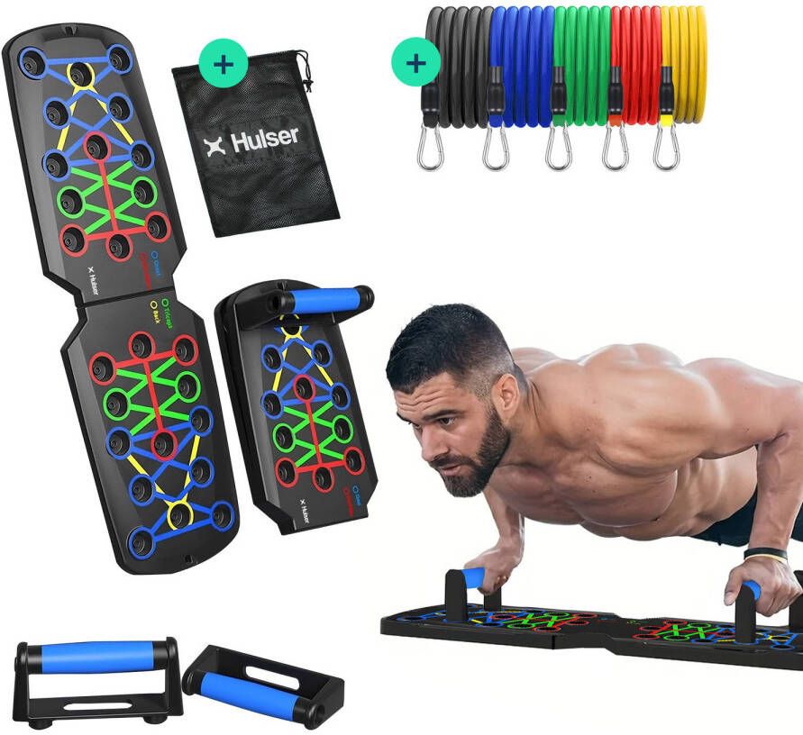 Hulser Push up bord 14 in 1 Met 10 weerstandsbanden Fitness plank Opdrukken trainingsbord Thuis sporten