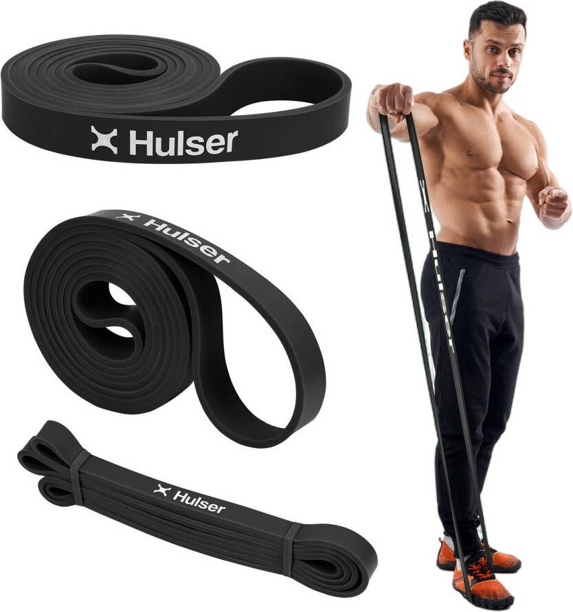 Hulser Resistance band 11 tot 30 kg 104 208 cm Weerstandsband pull up Fitness weerstandband Elastiek Zwart