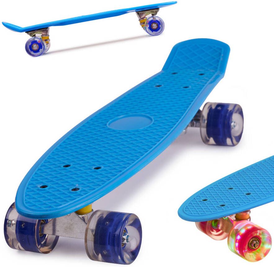 Ikonka Blauwe skateboard penny board voor kinderen met ledverlichting 22.5 inch 56cm