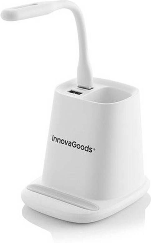 Innovagoods 5-in-1 draadloze oplader met organiser-standaard en USB LED-lamp DesKing