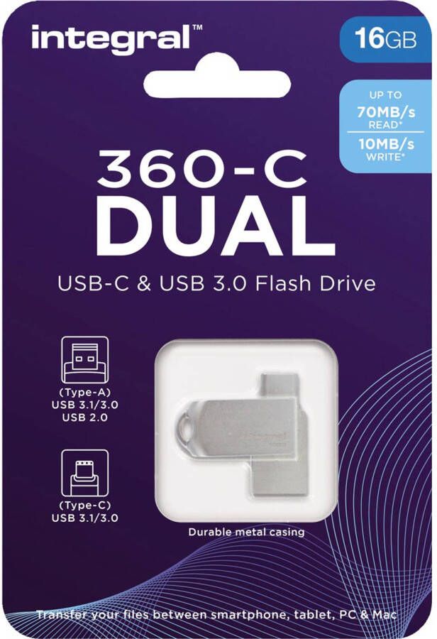 Integral 360-C Dual USB-C & USB 3.0 stick 16 GB