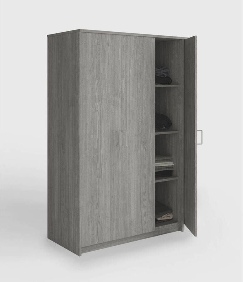 Interiax Kledingkast &apos;Amelie&apos; 3 Deuren 1 Hanger & 4 Legplanken Grijze Eik 180x120x54 cm - Foto 2