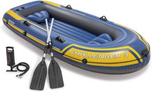 Intex opblaasboot set Challenger 3 driepersoons blauw-geel 295cm