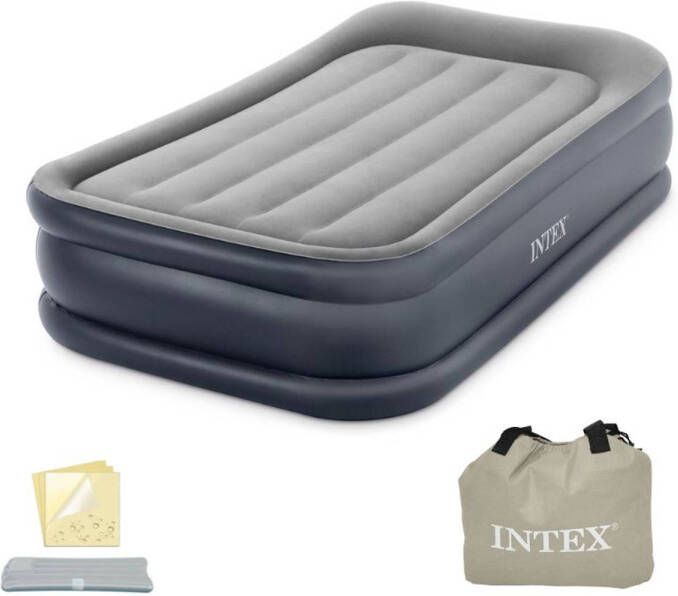 Intex Deluxe Pillow Rest Raised Luchtbed 1-Persoons 99x191x42 cm (BxLxH) Grijs Met ingebouwde motorpomp