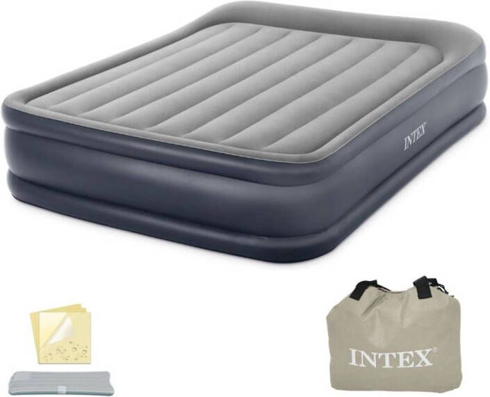 Intex Deluxe Pillow Rest Raised Luchtbed 2-Persoons 152x203x42 cm (BxLxH) Grijs Met ingebouwde motorpomp