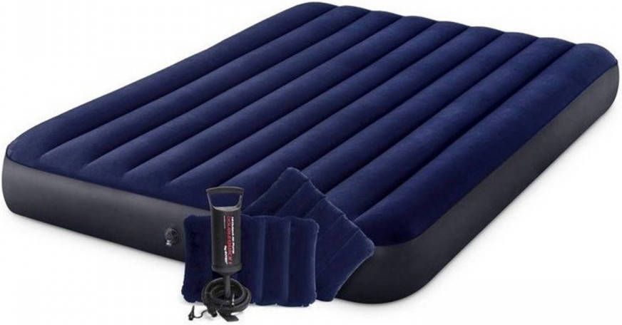 Intex Downy Classic Luchtbed 2-persoons Kussens En Pomp Blauw