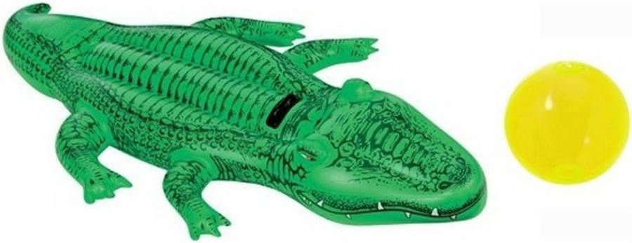 Intex Opblaas krokodil 168 cm groen met gratis gele strandbal opblaasspeelgoed
