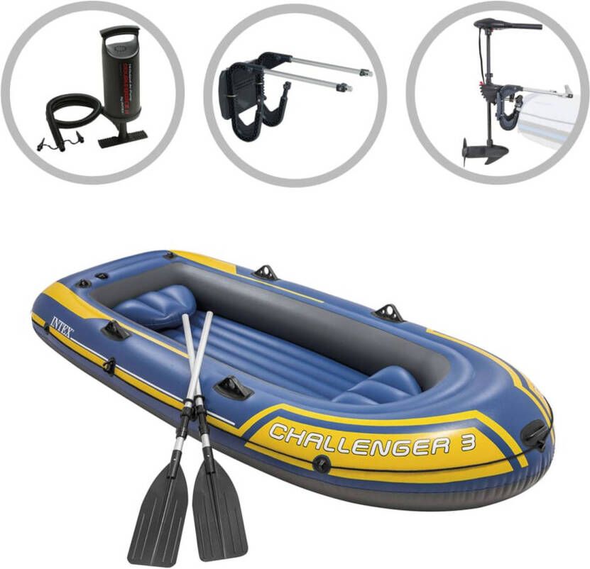 Intex Opblaasbootset Challenger 3 met trolling motor en beugel