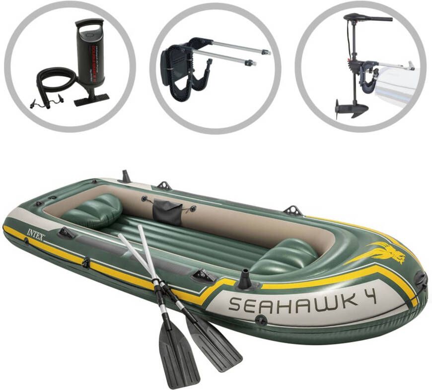 Intex Opblaasbootset Seahawk 4 met trolling motor en beugel