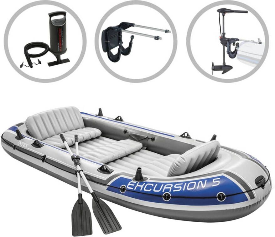 Intex Opblaasbotenset Excursion 5 met trolling motor en beugel