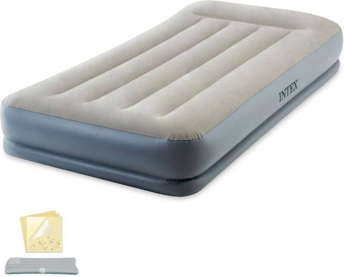 Intex Pillow Rest Mid-rise Luchtbed 1-persoons 99x191x30 Cm (Bxlxh) Grijs Met Ingebouwde Motorpomp