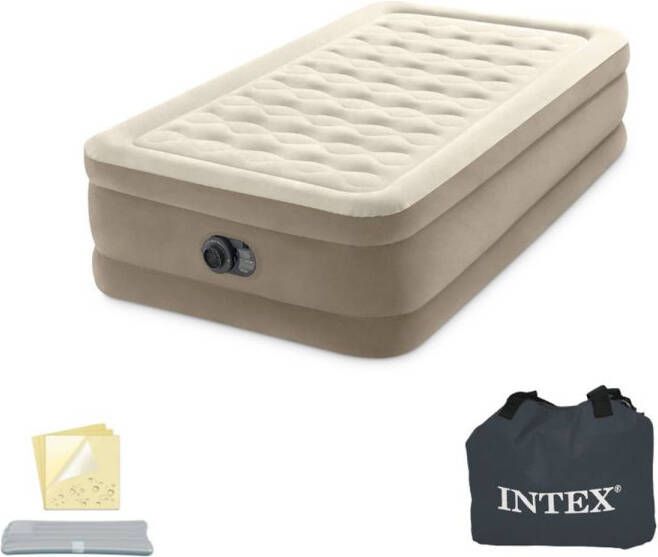 Intex Ultra Plush Luchtbed 1-Persoons 99x191x46 cm (BxLxH) Beige Met ingebouwde motorpomp