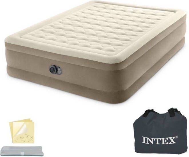 Intex Ultra Plush Luchtbed 2-Persoons 152x203x46 cm (BxLxH) Beige Met ingebouwde motorpomp