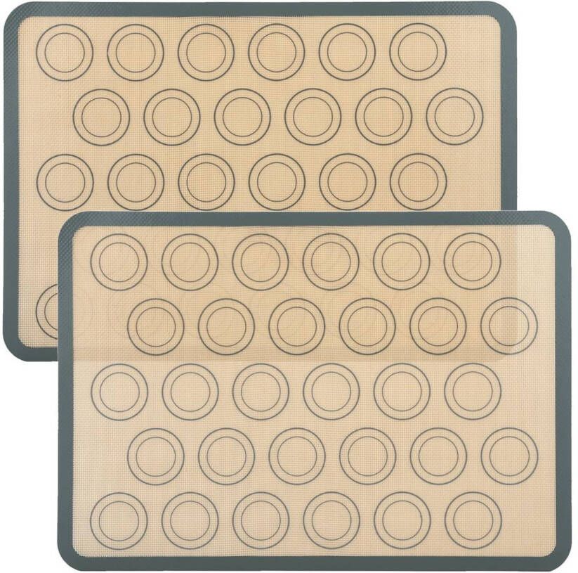 Intirilife 2x herbruikbare siliconen macaron bakmat in grijsbruin met afmeting 42 x 29 5 cm Bakmat Kookgerei Bakmat Deegroller