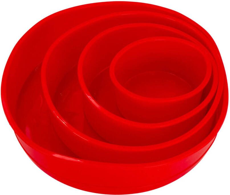 Intirilife 4-Delige Set Ronde Silicone Cakevormen in Rood 10 cm 16.3 cm 19.8 cm 25 cm Bakvorm voor het bakken van taarten laagjes cake