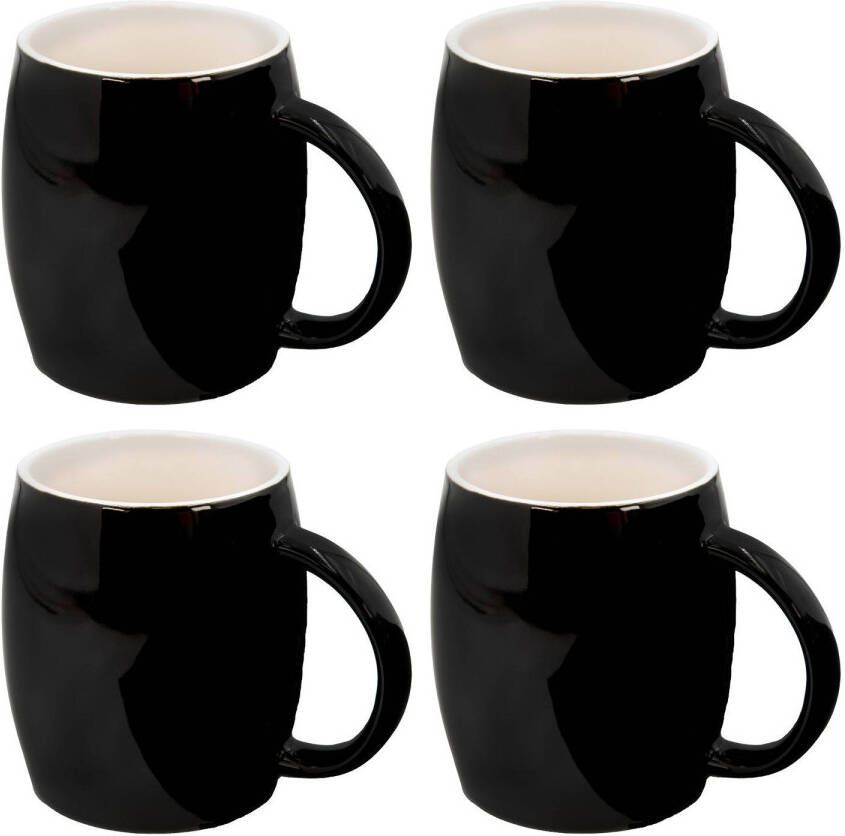 Intirilife 4x mok met handvat van keramiek in zwart 400 ml mok voor koffie thee cappuccino vaatwasmachinebestendig cadeau-idee voor familie vrienden of collega's