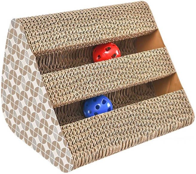 Intirilife interactieve krabplank kattenspeelgoed van bruin golfkarton met 27.5 x 23.5 x 17.5 cm formaat