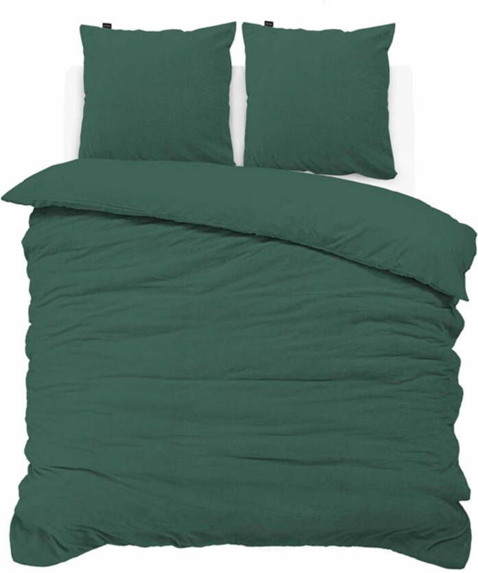 ISleep Dekbedovertrek Teddy Fleece Donker Groen 2-Persoons 200x200 220 cm