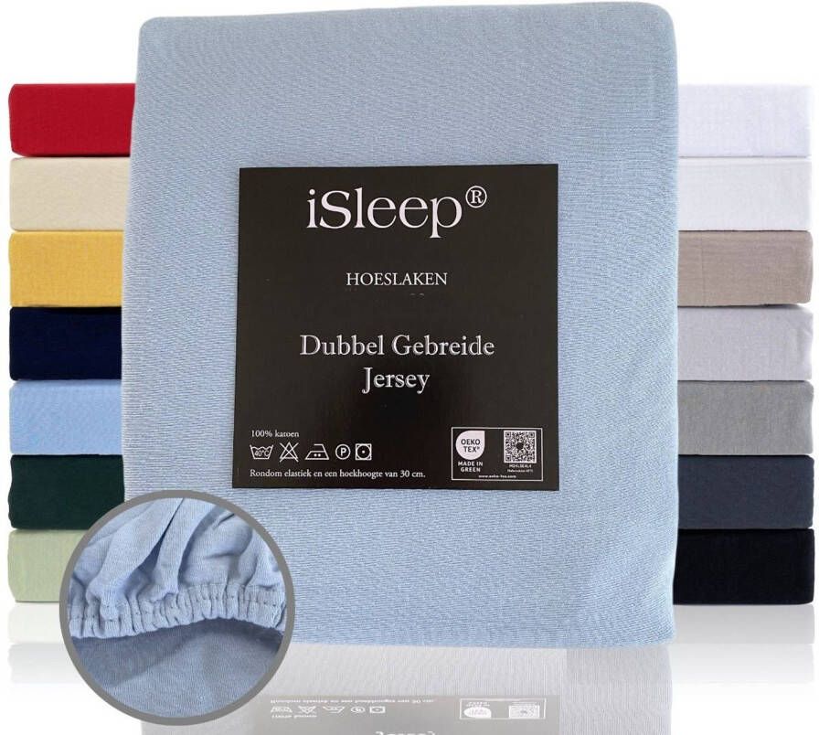 ISleep Dubbel Jersey Hoeslaken Litsjumeaux XL 190x210 220 cm Licht Blauw