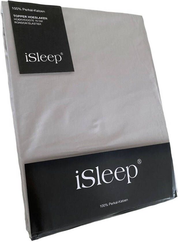 ISleep Topper hoeslaken Perkal Katoen Zilver 180x210