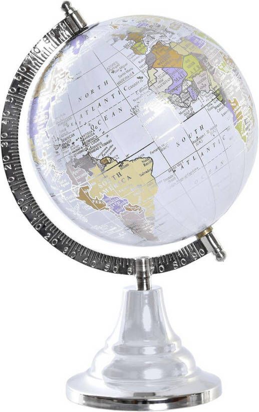 Items Deco Wereldbol globe op voet kunststof grijs zilver home decoratie artikel D15 x H28 cm Wereldbollen