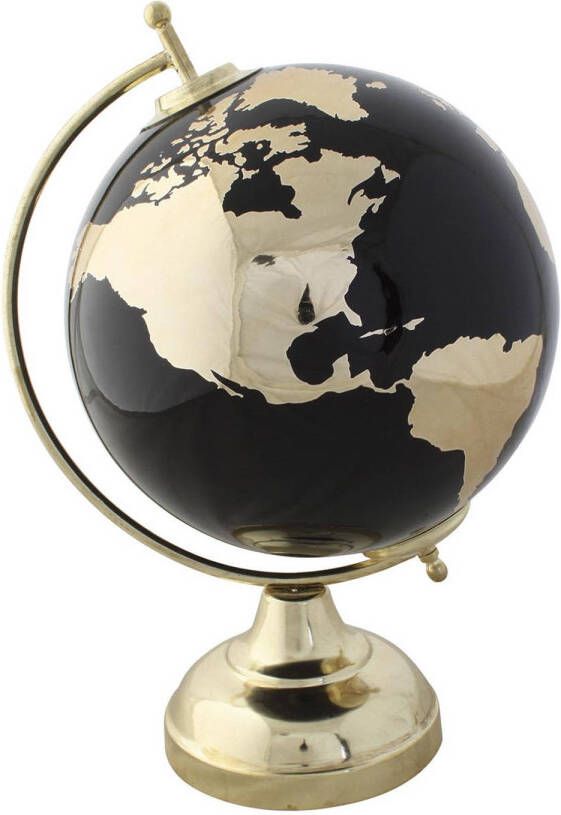 Items Deco Wereldbol globe op voet kunststof zwart goud home decoratie artikel D20 x H30 cm Wereldbollen