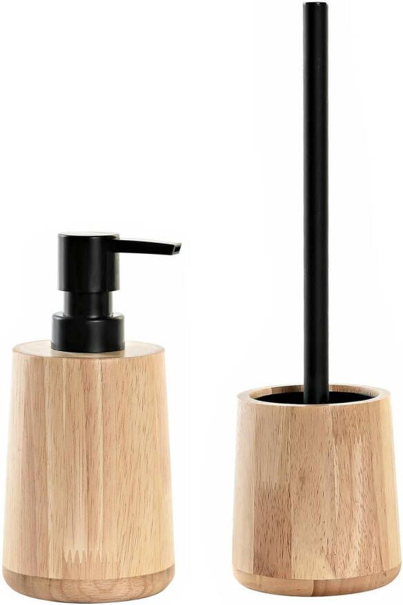 Items Toiletborstel met houder 38 cm en zeeppompje 290 ml bamboe metaal Badkameraccessoireset