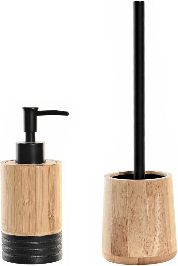 Items Toiletborstel met houder 38 cm en zeeppompje 300 ml bamboe metaal Badkameraccessoireset