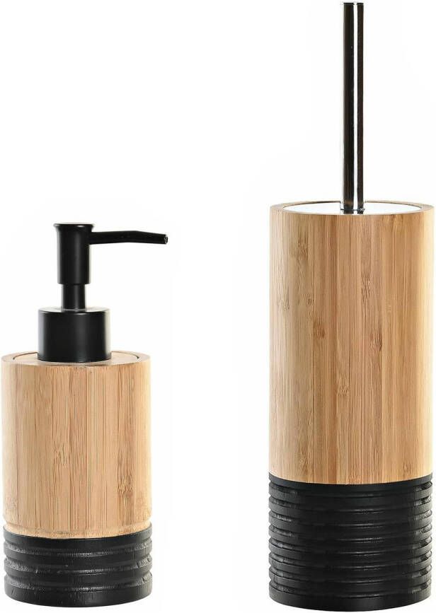 Items Toiletborstel met houder 38 cm en zeeppompje 300 ml bamboe metaal Badkameraccessoireset