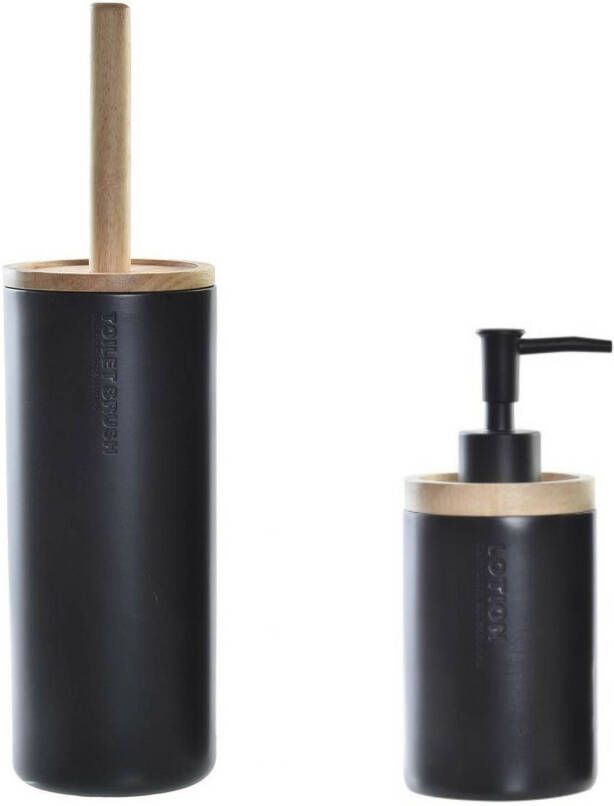Items Toiletborstel met houder 38 cm en zeeppompje 300 ml polystone hout Badkameraccessoireset