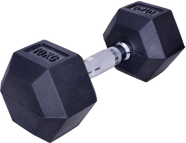 IVOL Dumbbell hexagon zwart rubber 10 kg set van 2