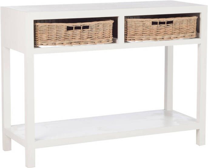 J-Line Console + 2 Manden Hout Wit 110.5x44x82cm