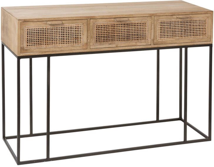 J-Line Console 3laden Geweven Riet Mangohout Naturel 120x42x80cm