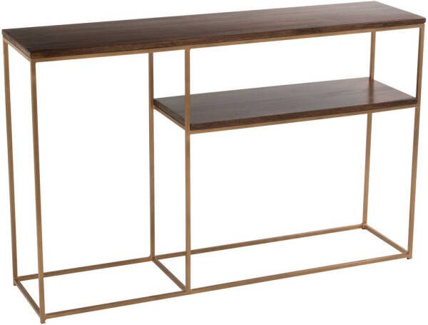 J-Line Console Rafi 2planken Ijzer mango Hout Goud donker Bruin 114.5x28.5x73cm