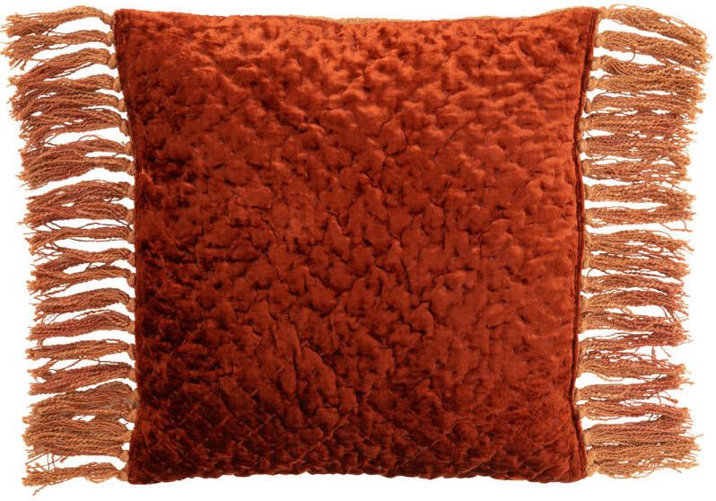 J-Line D- Kussen Blinkend Bedrukt+franjes Viscose katoen Koper 45x45x12cm