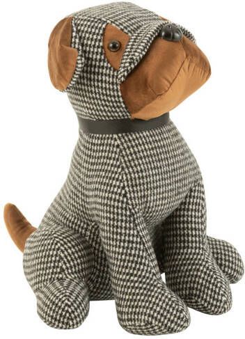 J-Line Deurstop Hond Geruit Polyester Zwart bruin Large 29x32x33cm